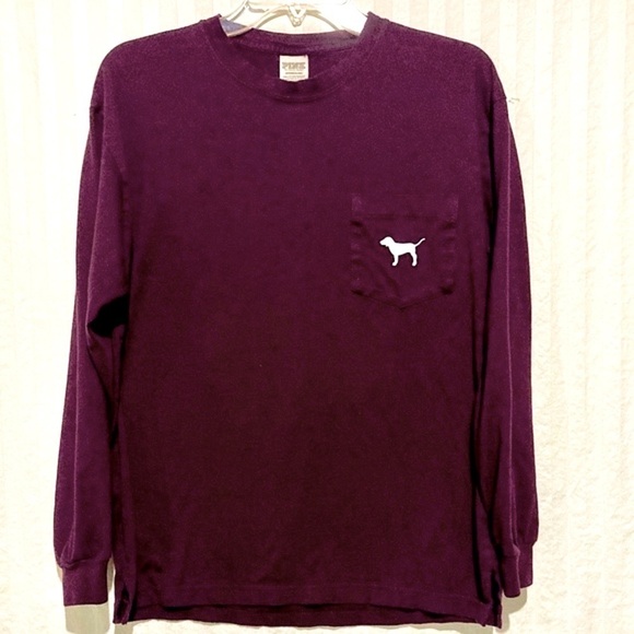 PINK Victorias Secret Long Sleeve Pocket Tee with Puppy Logo, size‎ Small - Picture 1 of 10